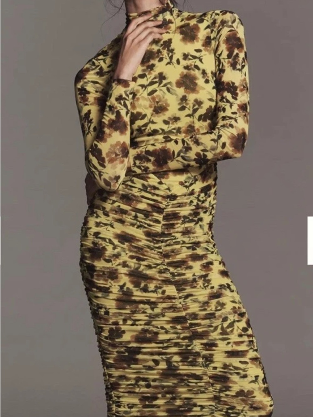 AFRM Cruz Anthropologie Yellow Mesh Floral Maxi Cut Out Back Dress Large New NWT - Picture 2 of 16